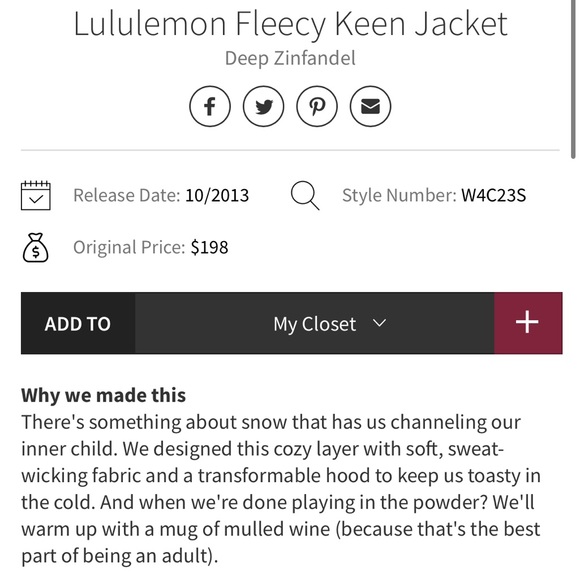 Lululemon RARE ๐ฆ DEEP ZINFANDEL Fleecy Keen Jacket EUC NO FLAWS size 8 - Picture 8 of 16